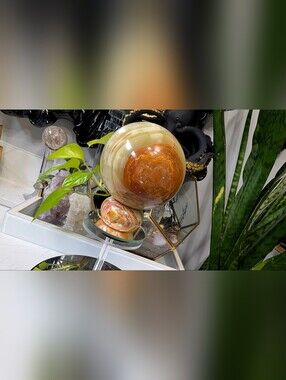 Rainbow Green Onyx Crystal Sphere with Stand